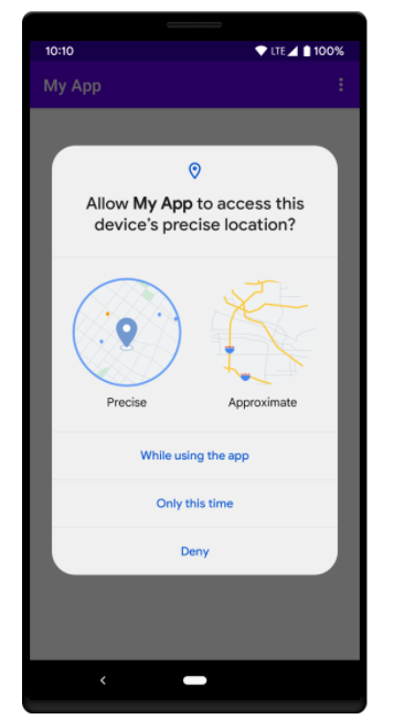 Android 12 location permission dialog