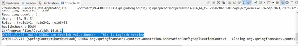 LogBack Default console output