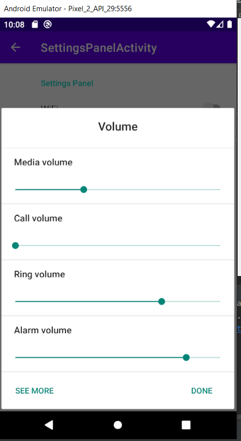 Settings Panel Android - Volume