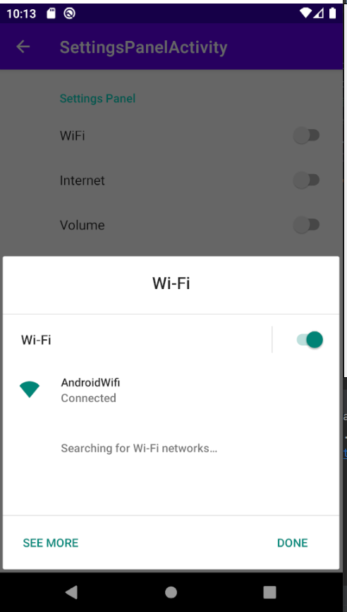 Settings panel Android - Wifi
